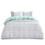 Wake In Cloud - Gray Teal Comforter Set, Reversible with Grey and Turquoise Pattern Printed, Soft Microfiber Bedding (3pcs, King Size)