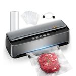 Full Automatic Vacuum Sealer Machine, LOTHANEK 85Kpa 145W Powerful Food Vacuum Sealer, One Hand Operation with Built-in Cutter, Compact LED Touchable Machine,1 Bag Rolls & 20 Pre-cut Bags (Grey)
