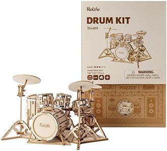 Rolife 3D Wooden Puzzles Model Kit for Adults and Teens to Build Musical Instrument Series (Drum kit)