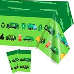 PHOGARY 2 Pack Garbage Truck Tablecloths for Garbage Truck Birthday Party Supplies, Trash Truck Party Table Cover Disposable Plastic Rectangle Table Cloth for Kids Birthday Baby Shower 51" X 86"