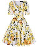 MINTLIMIT Womens Floral Printed Dress A Line Half Sleeve V-Neck Elegant Dress Cocktail Party Dresses,White Yellow,L