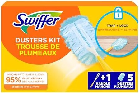 Swiffer Dusters Cleaning Kit, Feather & Microfiber Duster Alternative, Cleaning Tool for Dusting Furniture, Blinds, Ceiling Fans, Helps Remove Allergens, Unscented, Includes 1 Handle + 5 Refills