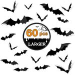 Halloween 3D Bats Decoration 60pcs, 4 Different Sizes PVC Scary Black Bat Sticker Wall DIY Bat Decor for Home Decor Wall Decar Bathroom Indoor Hallowmas Party Supplies