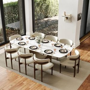 POVISON 94" Modern Dining Table for 8-10, Hobart Matte White Dining Room Table, Sintered Stone Tabletop with Bronze Carbon Steel Pedestal, 94 inch Rectangle Dining Table (Table Only)