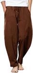 COOFANDY Men Linen Beach Pants Lightweight Wide Leg Casual Harem Pant with Pockets Brown L