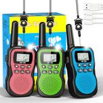 WITPAW 3 Pcs Walkie Talkies for Kids Rechargeable 3 KM Handheld Walkie Talkies Long Range 22 Channel 2 Way Radio Birthday Party Gifts for 3-12 Years Old Girls Boys Outside Adventure Camping Hiking