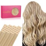 WENNALIFE Tape-in Hair Extensions, 20pcs 50g 18 inch Light Blonde Highlighted Golden Blonde, Straight, Tape-In Installation