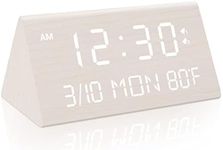 Kogonee Wooden Digital Alarm Clock, 0-100% Dimmer, 2 Alarm Settings, Weekday/Everyday Mode, 9 Mins Snooze, 12/24H, Temperature and Date Display for Office, Travel, Bedroom Alarm Clock (White)