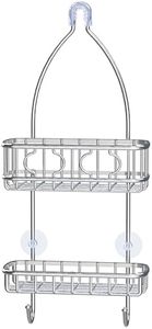 SimpleHouseware Shower Caddy Hanging Organiser with 2 Hooks and Non Slip Plastic Grip, Stanless Steel