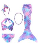 Lytxdll 5PCS Girls Mermaid Tails for Swimming for Girls Princess Bikini Swimmable Kids Mermaid Tails for Kids Gift (D-dh48,7-8 Years)