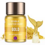 Edible Luster Dust Set - 15g Food Grade Cake Dust Shimmer Powdered, Powder Luster Dust Food Coloring for Cocktails, Cookie Decorations, Drinks, Cake, Fondant, Candy, Gluten Free - Gold