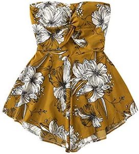 SweatyRocks Women's Off Shoulder Floral Print Playsuit Strapless Romper Short Jumpsuit Ginger Small.