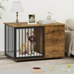 YITAHOME Wooden Dog Crate Furniture with Hidden Dog Feeders, 46" Stylish Dog Kennel End Table Furniture, Indoor Pet Cage Dog House with 2 Drawers for Medium Small Dogs, Brown