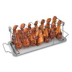 Navaris Stainless Steel Grill Tray - 2 in 1 Stand for 12 Chicken Legs or Wings - Grilling Accessory for Barbecue Grill Oven with Dip Tray