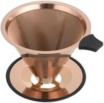 Pour Over Coffee Dripper Filter: Reusable Stainless Steel Coffee Filters - Metal Cone Filter Paperless Single Cup Coffee Maker 1-4 Cup with Double Mesh & Non-slip Cup Stand Rose Gold