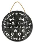 Geroclonup Funny Dog Sign for Door Decorations, 28x28cm No Soliciting Sign for House Home Door, Do Not Knock Crazy Dogs Live Here Sign