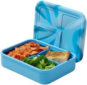 LunchBots Build -a- Bento, Platinum Food Grade Silicone Bento Box, Leak Proof, BPA Free, Oven & Dishwasher safe 32 oz Capacity - Tie Dye Light Blue