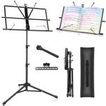 Music Stand for Sheet Foldable with Carrying Bag, New bee Metal Sheet Music Stand Portable, Adjustable Podium Stand with Tripod Base and Sheet Music Folder - Black