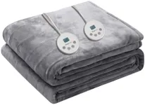 Wapaneus Heated Blanket Electric Queen Size 84"x90"-Dual Control with 10 Heat Levels 12 Timer Settings and 8 Hours Auto-Shut Off,Fast-Heating Electric Blanket,ETL Listed Machine Washable,Light Grey