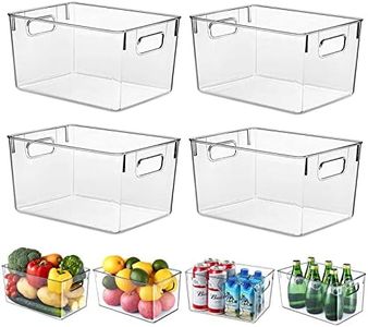 HPYLIF·H Fridge Organiser Set of 4 Kitchen Storage Box with Handles, Robust & Transparent Organiser Kitchen - Organisation for Kitchen, Fridge, Cupboards, Bathroom - BPA Free 29 x 20 x 15.5 cm