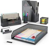 ARTEZA Desk Organizer Accessories Set in Dark Gray, 6-Piece Includes Pencil Cup Holder, Letter Sorter, Letter Tray, Magazine Holder, Name Card Holder, & Sticky Note Holder for Home or Office