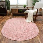 Super Area Rugs Farmhouse Braided Rug Cotton Kitchen Reversible Carpet, Red & White, 8' x 10' Oval