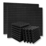 YGM Acoustic Foams® Pyramid Acoustic Panels 12" X 12" X 2", 38 Kg/m³ High Density Premium Grade Studio Noise, Echo Reduction and Absorption, 3D Structure (Charcoal Black) (Set of 108)