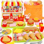 Tagitary Fast Food Toys Play Food Toy Set,Kitchen Pretend Play Accessories Toy,Including Hamburger French Fries Ice Cream Hot Dog Coke and Assortment Gift Toy Set for Kids Toddlers(59PCS)