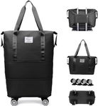 Rolling Duffle Bag with Wheels, Expandable Foldable Duffle Bag with Wheels and Handle for Travel, Rolling Luggage Bag Carry on Duffel Bag, Wheeled Travel Duffle Bag, Large Weekend Bag (Black)