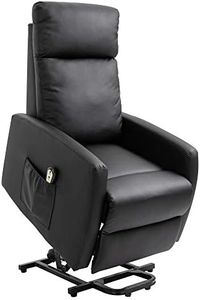HOMCOM Poltrona Alzapersona con Telecomando, Schienale Reclinabile a 145° e Poggiapiedi in Pelle PU Nera, 67x95x105cm