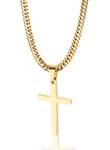 Tuewut Cross Necklace for Men, Silver Gold Stainless Steel Plain Cross Pendant Necklace for Men Cuban Chain 22-26 Inch, 18.0 Inches, Stainless Steel, No Gemstone