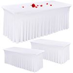 3 Pack Stretch Tablecloth Spandex Table Skirts for Rectangle Tables Washable Wrinkle Resistant Table Covers 6ft and Fitted Table Skirts for Tradeshows,Banquets or Restaurants,Parties,Events (White)