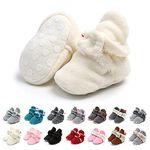 EDOTON Unisex Newborn Winter Boots Warm Stripe Bootie Baby Fleece Booties Non-Slip Sole Soft Stay On Ajustable Bootie Sock Crib Shoes for Baby Boys Girls (6-12 Months, White)