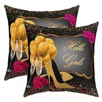 Loussiesd Glitter Golden Reversible Throw Pillow Covers Girls High-heeled Shoes Rose Square Cushion Covers Set of 2 Romantic Pillow Covers Home Decor Pastel 18x18 Inch37