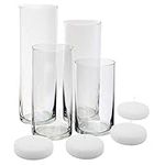 Royal Imports Glass Cylinder Vases - Set of 4 - Including 4 Floating DISC Candles, Decorative Centerpieces for Home or Wedding