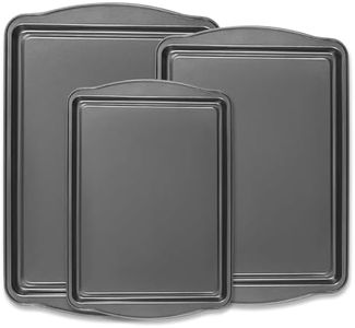 Funnydin Baking Pan Set of 3 - Carbon Steel Baking Sheets Set, 13/15/17 Inch, Nonstick Cookie Sheets for Baking, Rust & Warp Resistant & Stackable, Nontoxic & Heavy Duty & Easy Clean