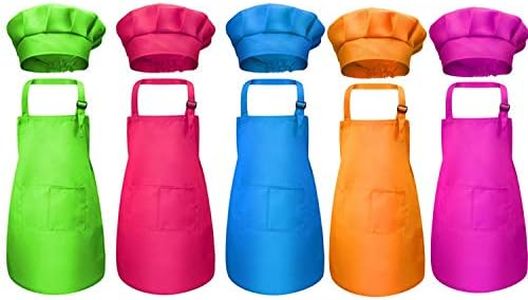 Tamicy 10 Pieces Kids Chef Hat and Apron Set, Rose Red,green,blue,orange,purple, Medium