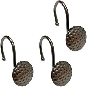 Brandon Metal Shower Curtain Hooks by PREMIUS, Modern Styled Rust-Resistant for Bathroom Rod & Round Embossed Exquisite Shape & Metal, Classic Designs, 12 Pack, Oil Rubbed Bronze