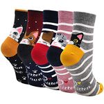 Womens Funny Animal Socks Ladies Cotton Socks Funky Cute Cartoon Odd Novelty Socks, Christmas Socks, 5 Pairs (cats)
