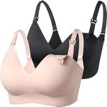 Momcozy Nursing Bras for Breastfeeding, Seamless Maternity Bra Ultra Comfort Smooth Wireless Pregnancy Sleeping Bralette Black/Pink