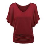 Women's Scoop Neck Half Sleeve Batwing Dolman Top Plus Size Batwing Half Sleeve Shirts Loose Blouse Solid Color Tops(Wine,3X-Large)