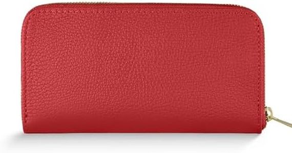 TAKEASY Italian Genuine Calf Leather Wallet for Women with Zipper | Large Pebbled Zip Card Holder Clutch with Compartments (Red)