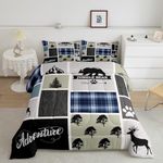 Camping Hunting Comforter Set Twin Size, Deer Bear Bedding Set for Boys Girls Rustic Farmhouse Comforter Bear Paws Pine Trees Duvet Set Breathable Quilt Set 2Pcs