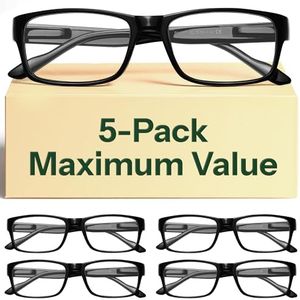 Gaoye 5-Pack Reading Glasses Blue Light Blocking,Spring Hinge Readers for Women Men Anti Glare Filter Lightweight Eyeglasses (5-pack Light Black, 1.5)