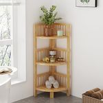 Dripex Bamboo Corner Shelves Free Standing Shelf Floor Storage Unit for Bathroom, Living Room, Bedroom, Kitchen, Balcony or Office (3 Tier)