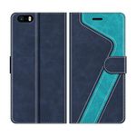 MOBESV Phone Cover For iPhone 5S, Flip Wallet Case for iPhone SE/5S/5 Phone Case, Dark Blue/Light Blue(Not Fit New iPhone SE 2020)