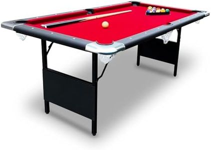 Hathaway Fairmont 6 Foot Folding Pool Table – Includes Full Set of Billiard Balls, Cues, Chalk, Triangle, and Carrying Bag – Portable Billiard Table with Red Felt, Black Finish