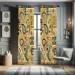 Ambesonne Bohemian Curtains, Ethnic Pattern with Paisley Forms and Botanical Details Grunge Tribal, Window Treatments 2 Panel Set for Living Room Bedroom, Pair of - 28" x 63", Khaki Pale Rust Amber