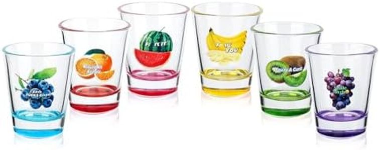 POPUBABI Fruit-Themed Swear Shot Glasses - 21st Birthday Gifts with Funny Quotes, Gag Gifts for Adults Men & Women, Ideal for Whiskey, Tequila, Vodka, and Spirits (6 pcs, 1.6oz)