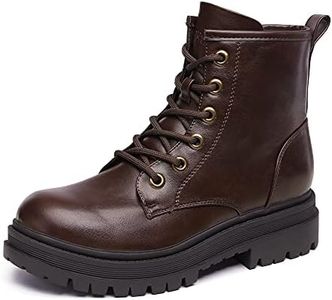 DREAM PAIRS Botas Militars Mujer Invierno con Cremallera Botas de Cordones con Suela Antideslizante,Size 36,Marrón,Strong-5